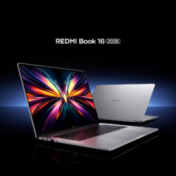 Xiaomi Redmibook 16 (2026): vederi frontala si posterioara ale laptopului argintiu 16 inchi